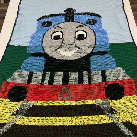 Handmade Thomas The Tank Engine Crochet Blanket Throw Blue Train - Picture 10 of 10